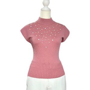 Pink/Rose rhinestones detailed embellished sweater vest